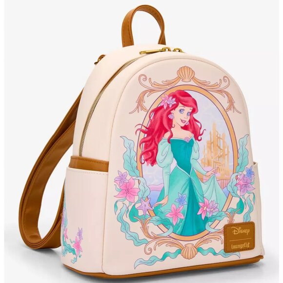 Loungefly Disney Little Mermaid Mini Backpack Ariel Portrait Floral Bag - Picture 2 of 4